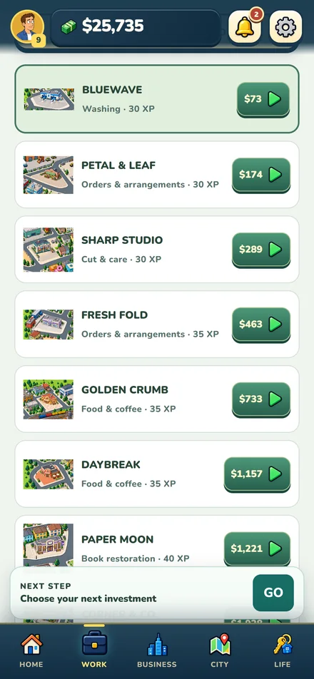 Choose your next job — English pre-release gameplay from Homeless to Millionaire
