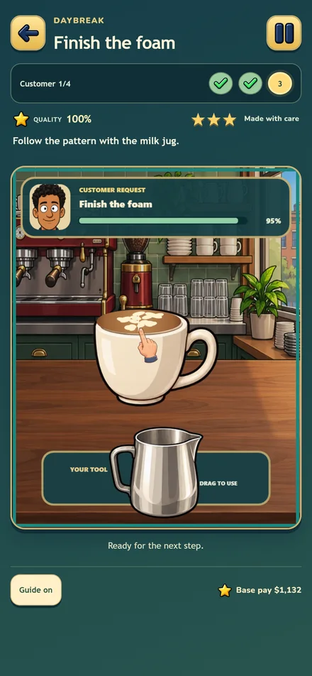Coffee shop minigame — English pre-release gameplay from Homeless to Millionaire