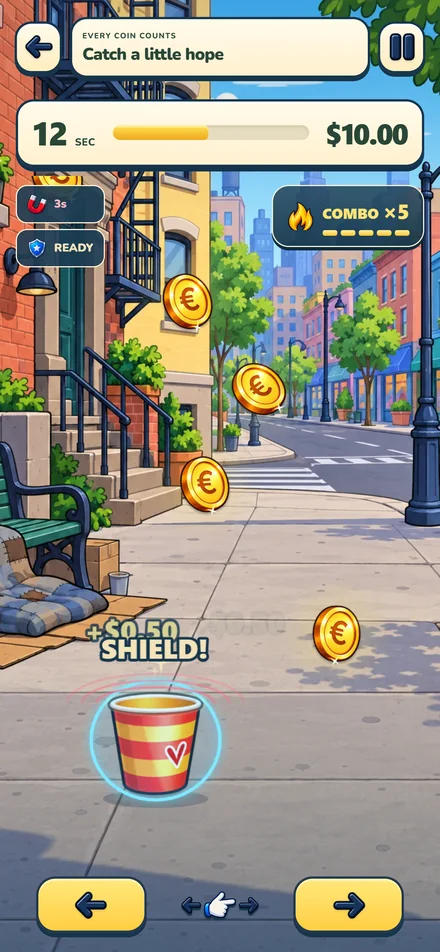 Catch coins on the street — English pre-release gameplay from Homeless to Millionaire