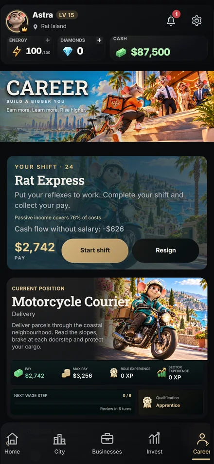 Build your career — English pre-release gameplay from Cashflow Rats