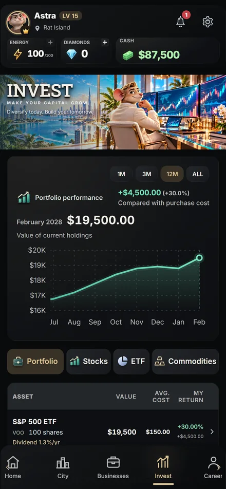 Build a virtual portfolio — English pre-release gameplay from Cashflow Rats